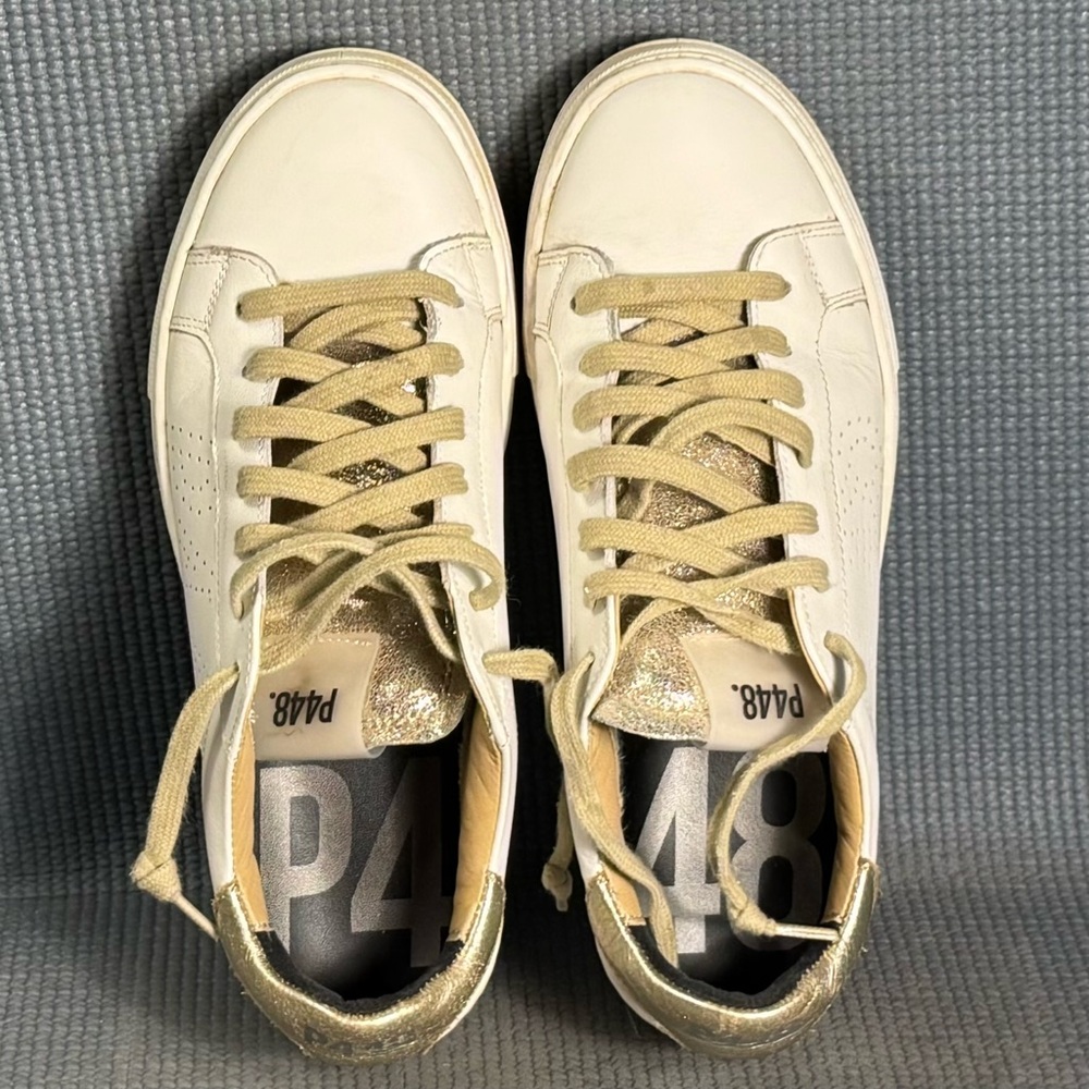P448 White Sneakers with Metallic Gold Heel and Tongue - Picture 5 of 10